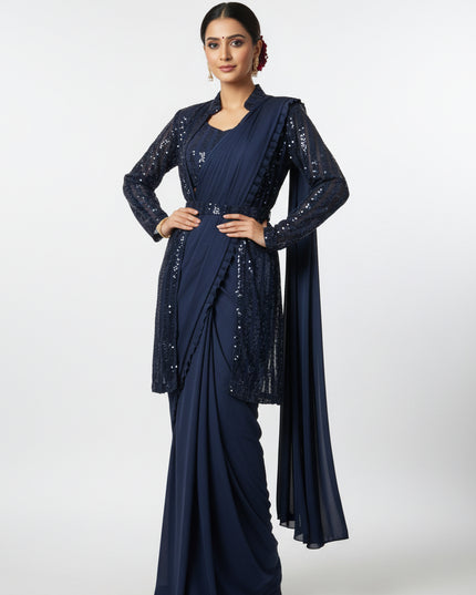 Readymade saree with blouse and shrug - Kurti Connection USA