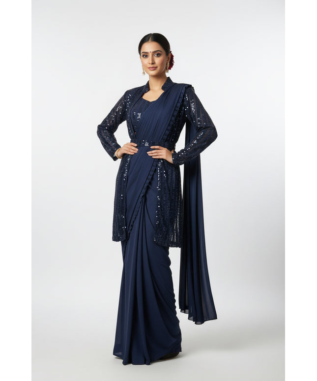 Readymade saree with blouse and shrug - Kurti Connection USA