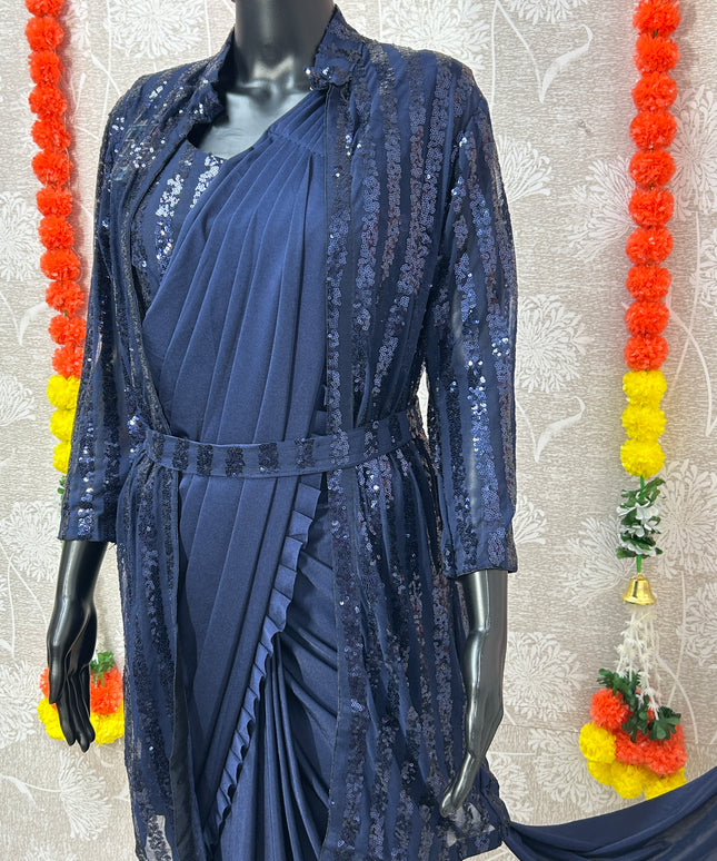 Readymade saree with blouse and shrug - Kurti Connection USA
