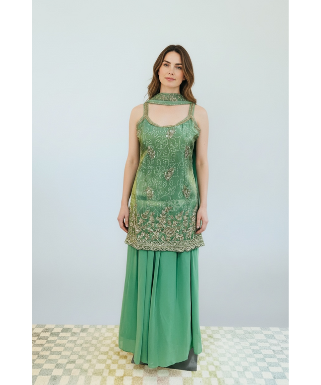 Chiffon silk sharara suit by Kurti Connection USA