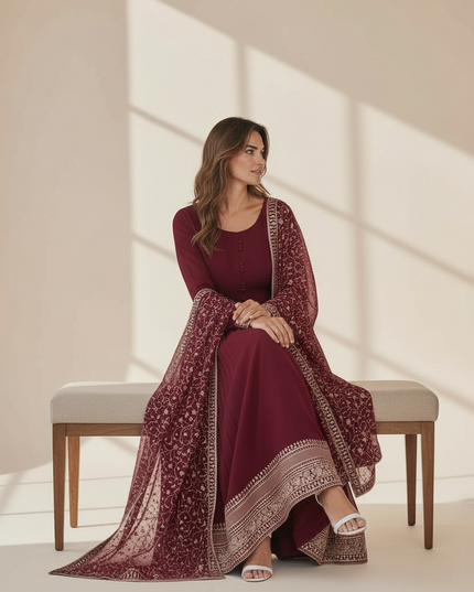 Chiffon long Kurti set : Anarkali by Kurti Connection USA