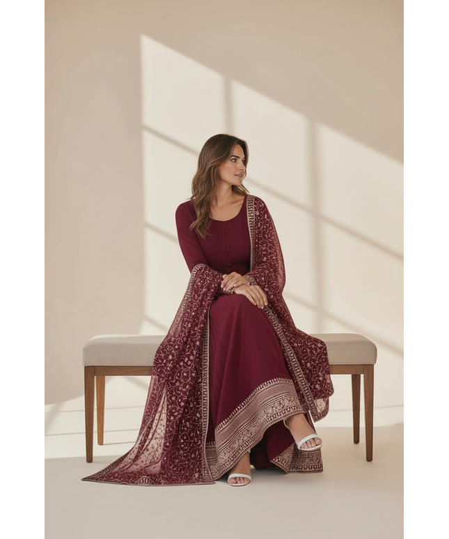 Chiffon long Kurti set : Anarkali by Kurti Connection USA