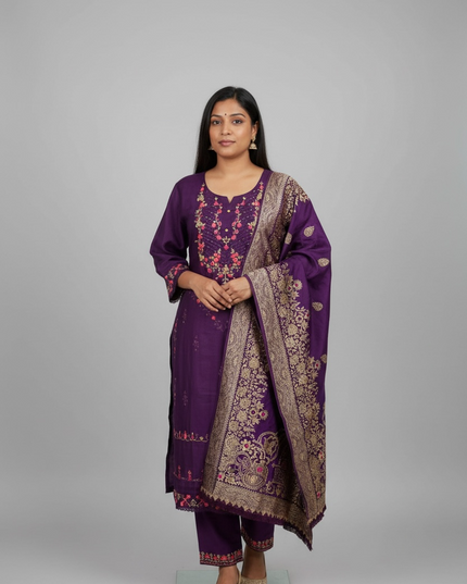 Cotton silk Kurti set with banarasi dupatta by Kurti Connection USA