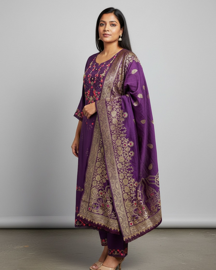 Cotton silk Kurti set with banarasi dupatta by Kurti Connection USA