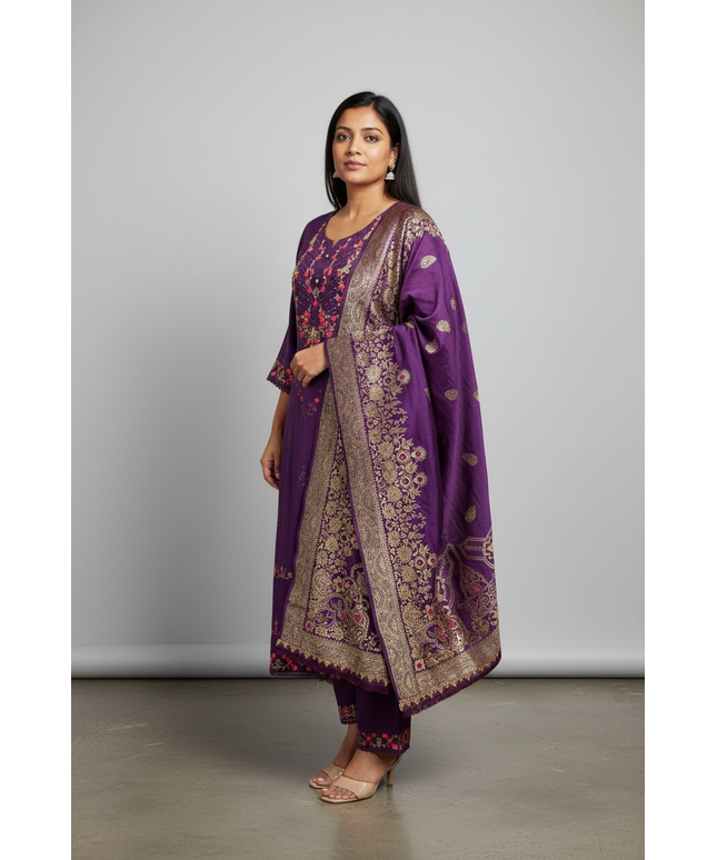 Cotton silk Kurti set with banarasi dupatta by Kurti Connection USA