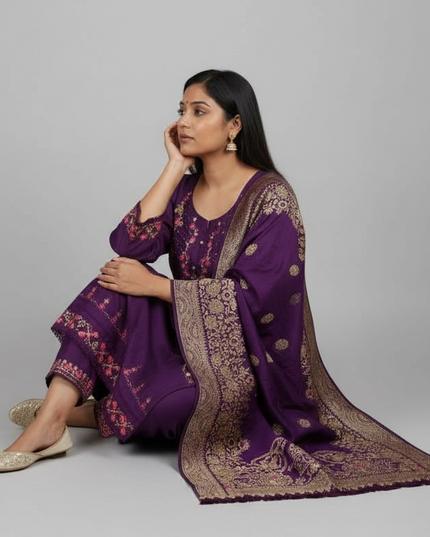 Cotton silk Kurti set with banarasi dupatta by Kurti Connection USA