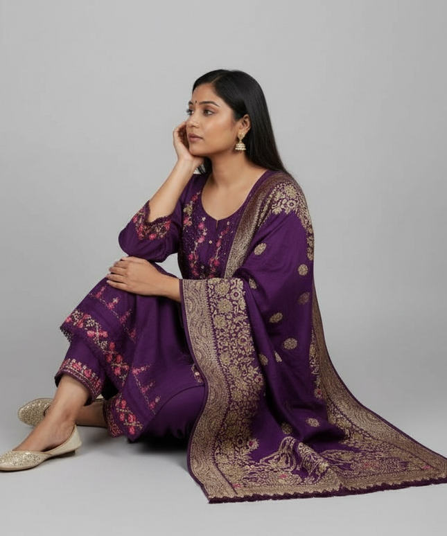 Cotton silk Kurti set with banarasi dupatta by Kurti Connection USA
