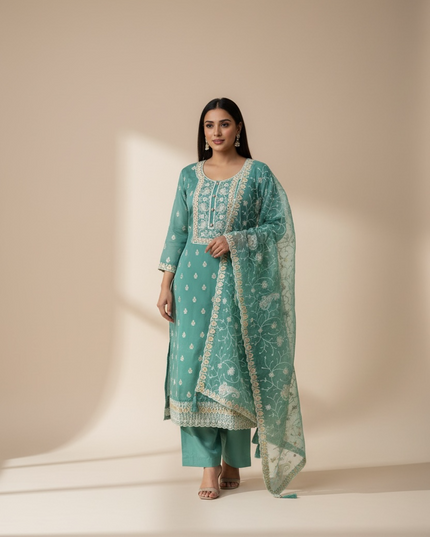 Embroidered silk salwar suit by Kurti Connection USA