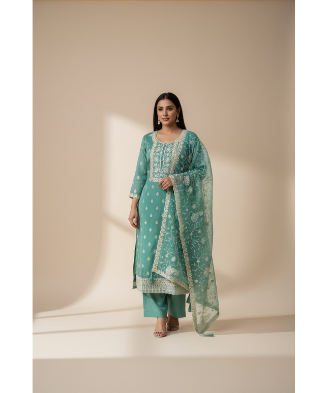 Embroidered silk salwar suit by Kurti Connection USA