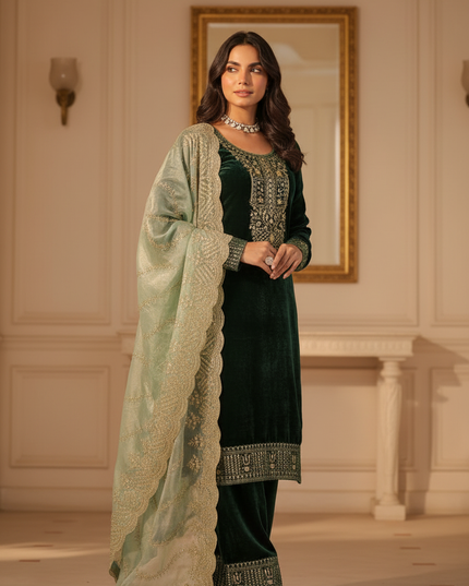 Velvet salwar suit by Kurti Connection USA