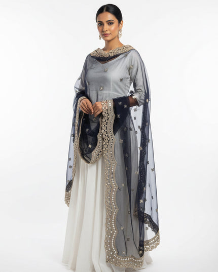 Navy blue party wear dupatta by Kurti Connection USA