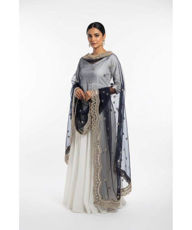 Navy blue party wear dupatta by Kurti Connection USA