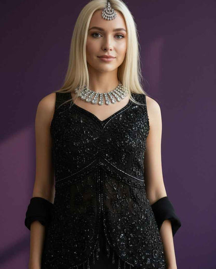 House Of Indian Wedding Attire Embellished Sleeveless Palazzo Suit