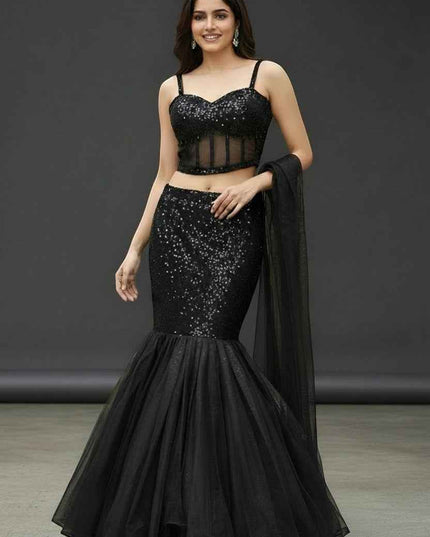 Black shimmer lehenga with corset blouse