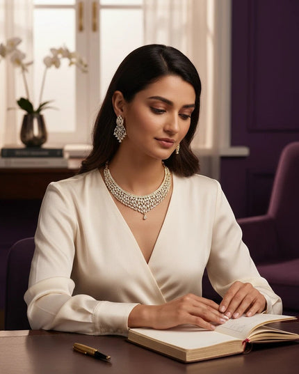 House Of Indian Wedding Attire gold-toned choker necklace and drop earrings with cubic zirconia stones