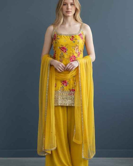 Sleeveless yellow sharara suit