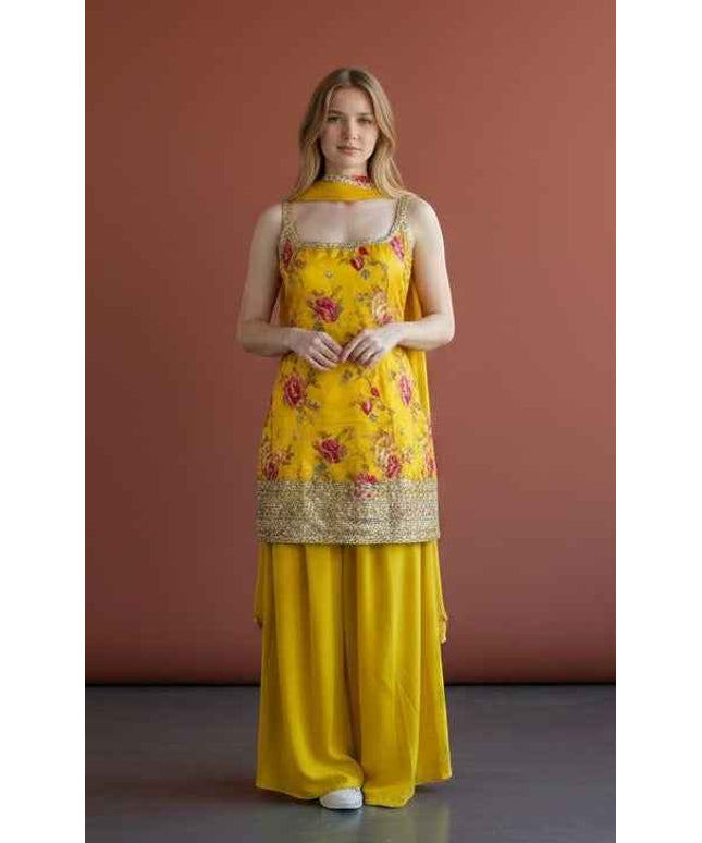 Sleeveless yellow sharara suit