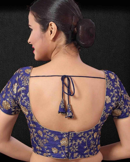 9102 embroidered raw silk blouse | readymade saree blouse