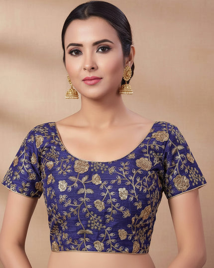 9102 embroidered raw silk blouse | readymade saree blouse