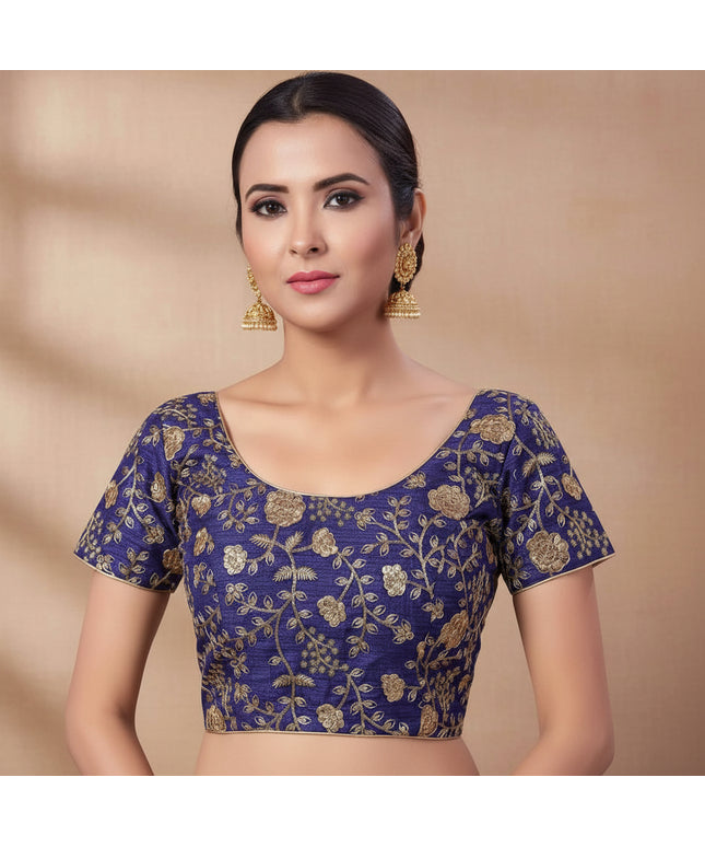 9102 embroidered raw silk blouse | readymade saree blouse