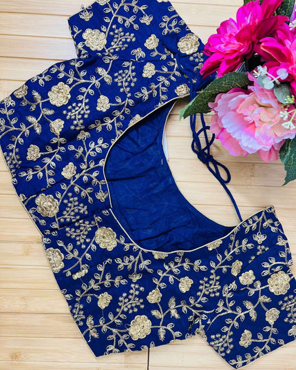 9102 embroidered raw silk blouse | readymade saree blouse