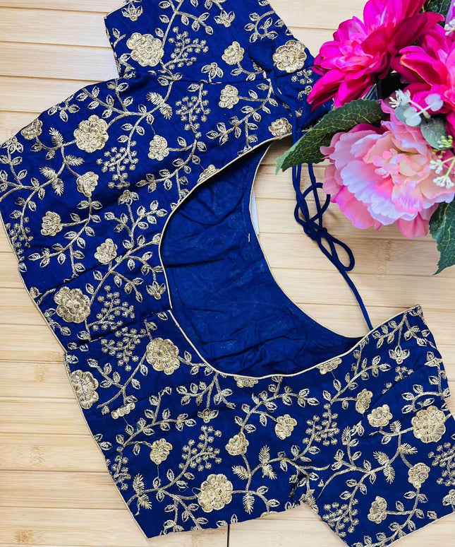 9102 embroidered raw silk blouse | readymade saree blouse
