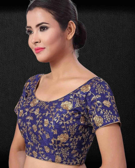 9102 embroidered raw silk blouse | readymade saree blouse