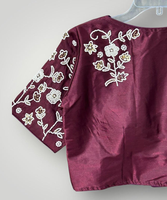 Silk Blouse | Pearl work - Kurti Connection USA