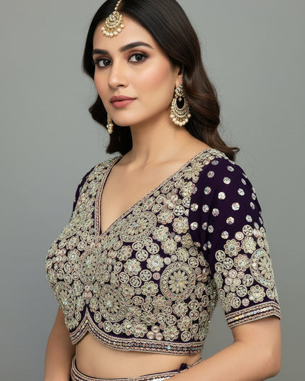 Heavy work blouse | purple blouse for saree/lehenga - Kurti Connection USA