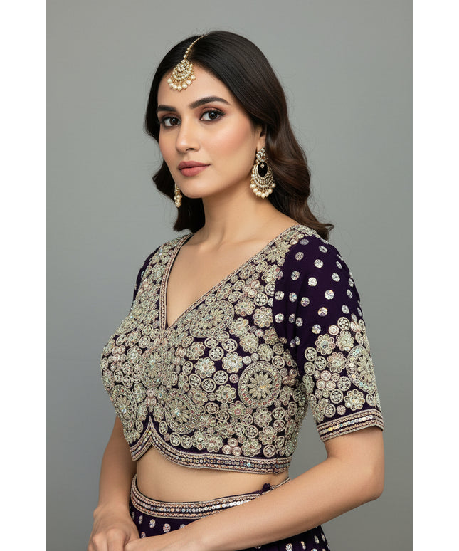 Heavy work blouse | purple blouse for saree/lehenga - Kurti Connection USA