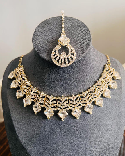 Kundan Necklace Set Gold Plated | Indian Bridal Polki Jewelry | Wedding Necklace Earrings & Maang Tikka | Ethnic Festive Jewelry by Etsy