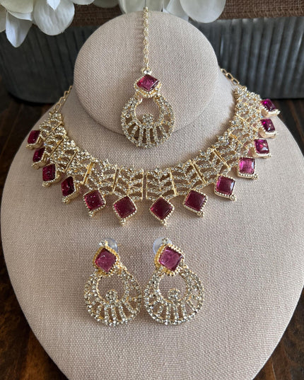 Kundan Necklace Set Gold Plated | Indian Bridal Polki Jewelry | Wedding Necklace Earrings & Maang Tikka | Ethnic Festive Jewelry by Etsy