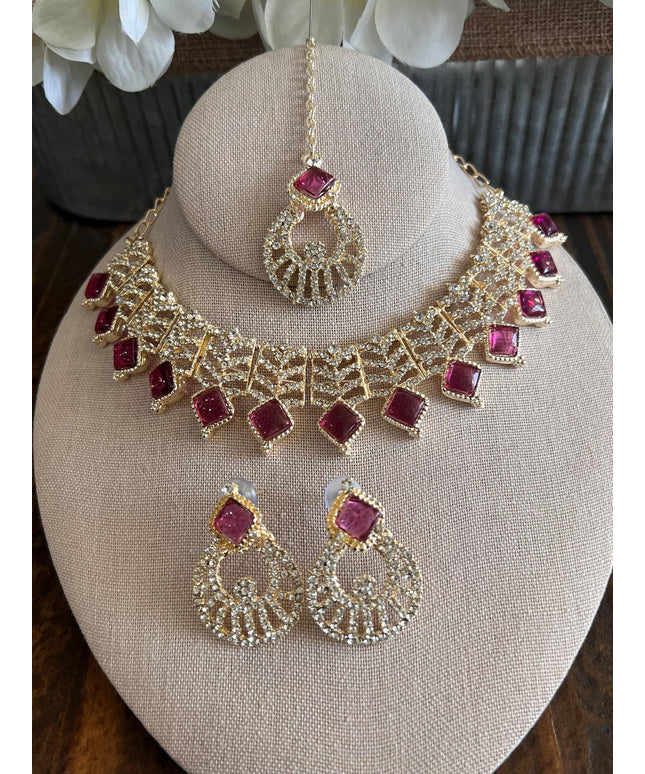 Kundan Necklace Set Gold Plated | Indian Bridal Polki Jewelry | Wedding Necklace Earrings & Maang Tikka | Ethnic Festive Jewelry by Etsy