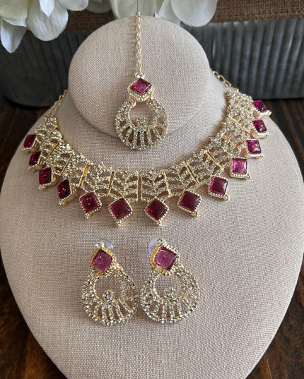 Kundan Necklace Set Gold Plated | Indian Bridal Polki Jewelry | Wedding Necklace Earrings & Maang Tikka | Ethnic Festive Jewelry by Etsy