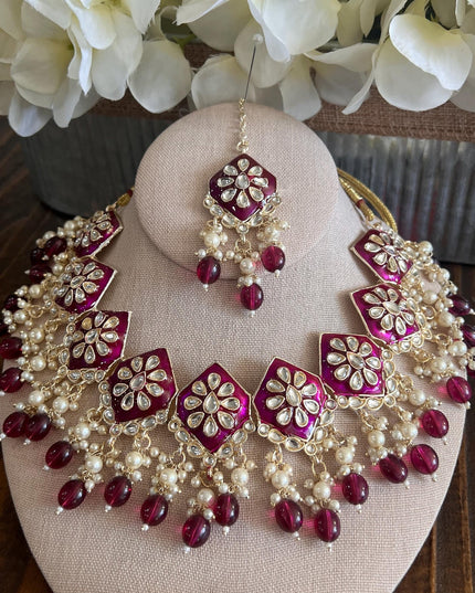 Kundan Necklace Set Gold Plated | Indian Bridal Polki Jewelry | Wedding Necklace Earrings & Maang Tikka | Ethnic Festive Jewelry by Etsy