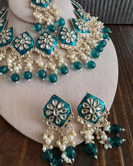 Kundan Necklace Set Gold Plated | Indian Bridal Polki Jewelry | Wedding Necklace Earrings & Maang Tikka | Ethnic Festive Jewelry by Etsy