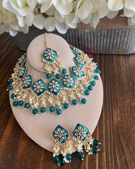 Kundan Necklace Set Gold Plated | Indian Bridal Polki Jewelry | Wedding Necklace Earrings & Maang Tikka | Ethnic Festive Jewelry by Etsy