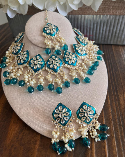 Kundan Necklace Set Gold Plated | Indian Bridal Polki Jewelry | Wedding Necklace Earrings & Maang Tikka | Ethnic Festive Jewelry by Etsy