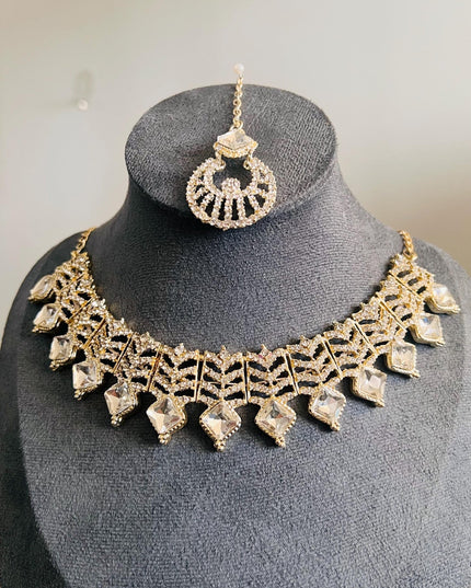 Kundan Necklace Set Gold Plated | Indian Bridal Polki Jewelry | Wedding Necklace Earrings & Maang Tikka | Ethnic Festive Jewelry by Etsy
