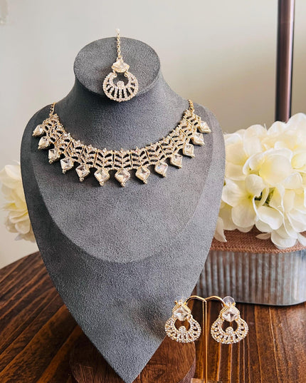 Kundan Necklace Set Gold Plated | Indian Bridal Polki Jewelry | Wedding Necklace Earrings & Maang Tikka | Ethnic Festive Jewelry by Etsy