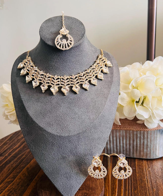 Kundan Necklace Set Gold Plated | Indian Bridal Polki Jewelry | Wedding Necklace Earrings & Maang Tikka | Ethnic Festive Jewelry by Etsy
