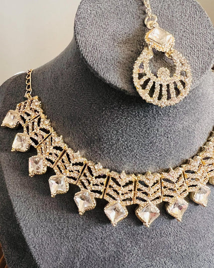Kundan Necklace Set Gold Plated | Indian Bridal Polki Jewelry | Wedding Necklace Earrings & Maang Tikka | Ethnic Festive Jewelry by Etsy