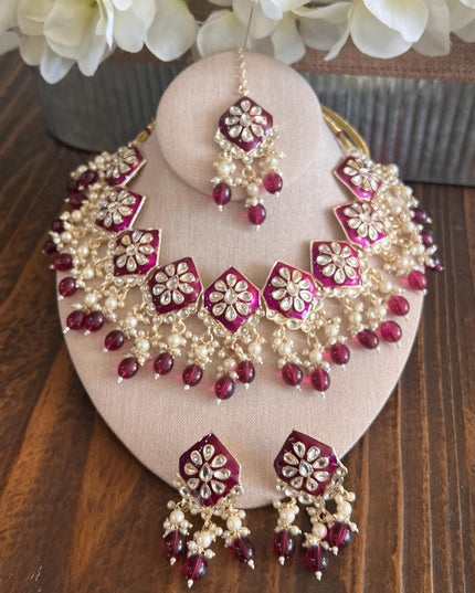 Kundan Necklace Set Gold Plated | Indian Bridal Polki Jewelry | Wedding Necklace Earrings & Maang Tikka | Ethnic Festive Jewelry by Etsy