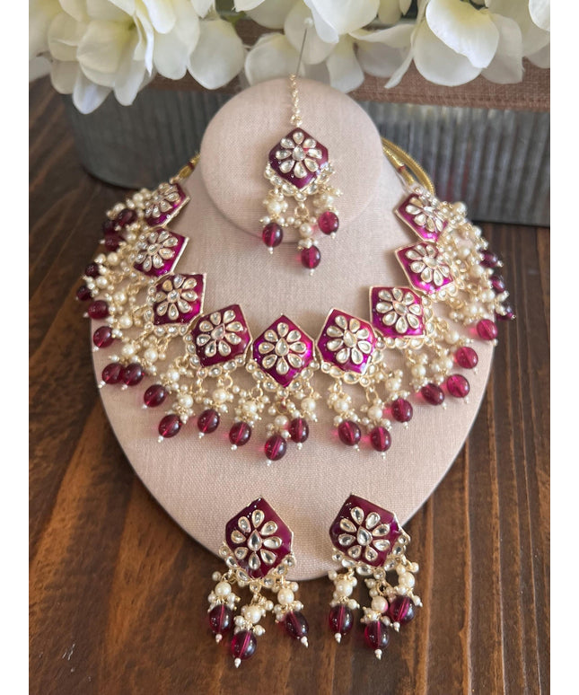 Kundan Necklace Set Gold Plated | Indian Bridal Polki Jewelry | Wedding Necklace Earrings & Maang Tikka | Ethnic Festive Jewelry by Etsy