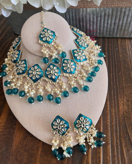 Kundan Necklace Set Gold Plated | Indian Bridal Polki Jewelry | Wedding Necklace Earrings & Maang Tikka | Ethnic Festive Jewelry by Etsy