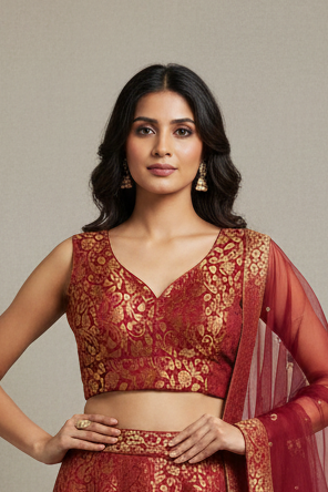 Maroon brocade blouse by Kurti Connection USA