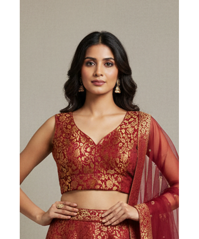Maroon brocade blouse by Kurti Connection USA