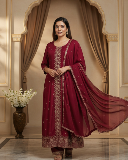 Model wearing Anarkali long kurti set