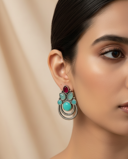 Antique silver finish earrings by Kurti Connection USA