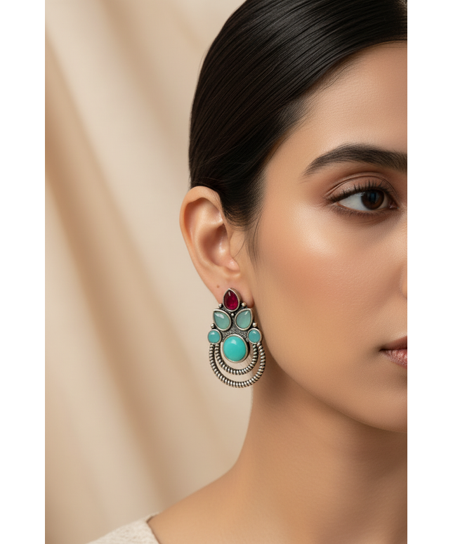 Antique silver finish earrings by Kurti Connection USA